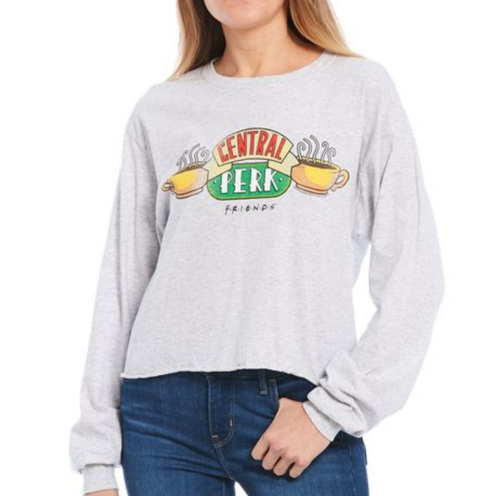 Junk food clothing Friends Central perk t-shirt XL Long sleeve Gray Coffee New